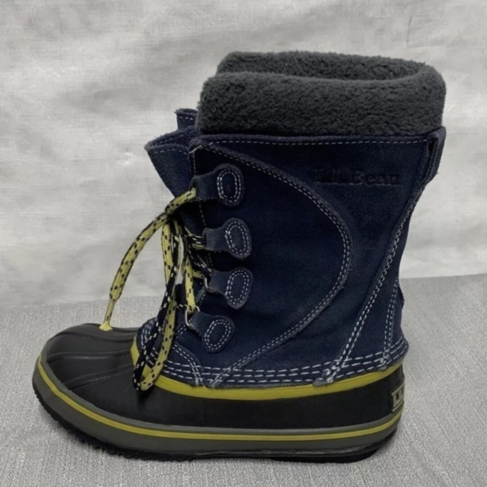 LL Bean Snow Winter Duck Tall Boots Blue Lined Youth Size